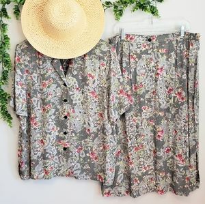 Cottagecore 3 Piece Set - Blouse, Midi Skirt & Hat